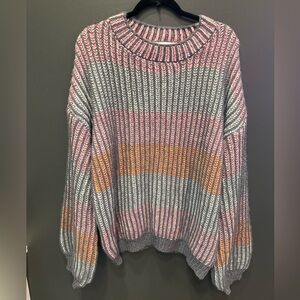 SPLA |‎ Chic Boho Striped Sweater | Knit Scoop Neck | Large